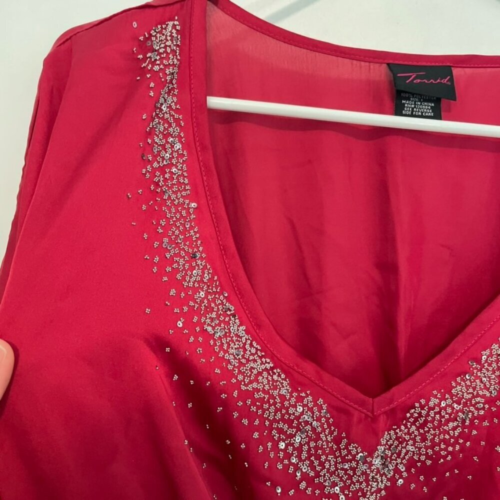 Old Tag Torrid Plus Size Raspberry Red Beaded Seq… - image 3